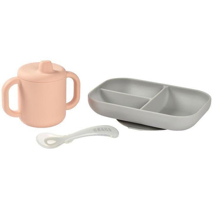 Beaba Set de masa silicon cu cana Old Pink B913527