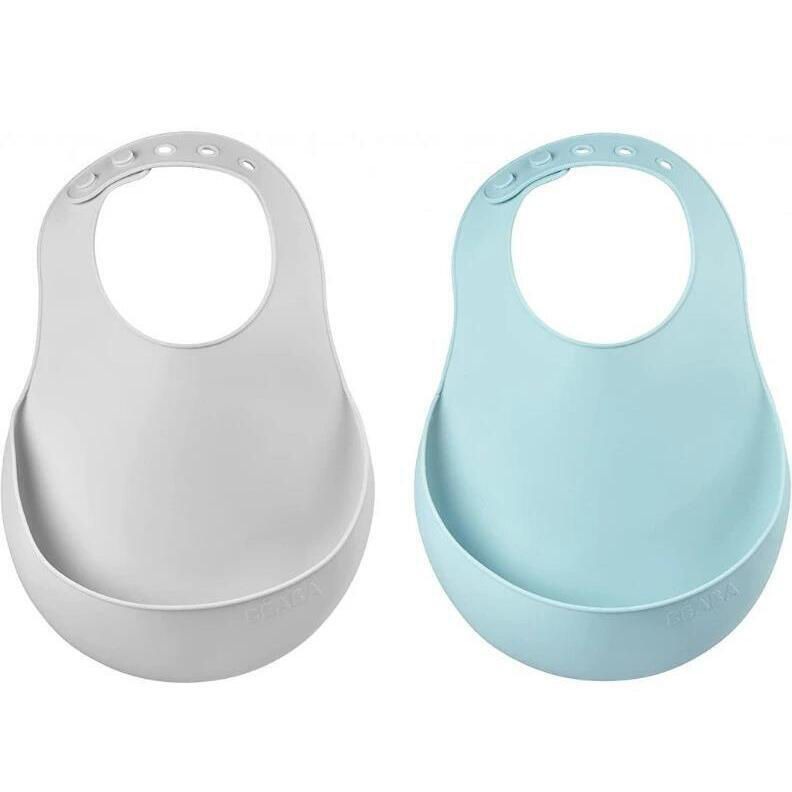 Beaba Набор из 2 силиконовых слюнявчиков Airy Green/Light Grey B913509