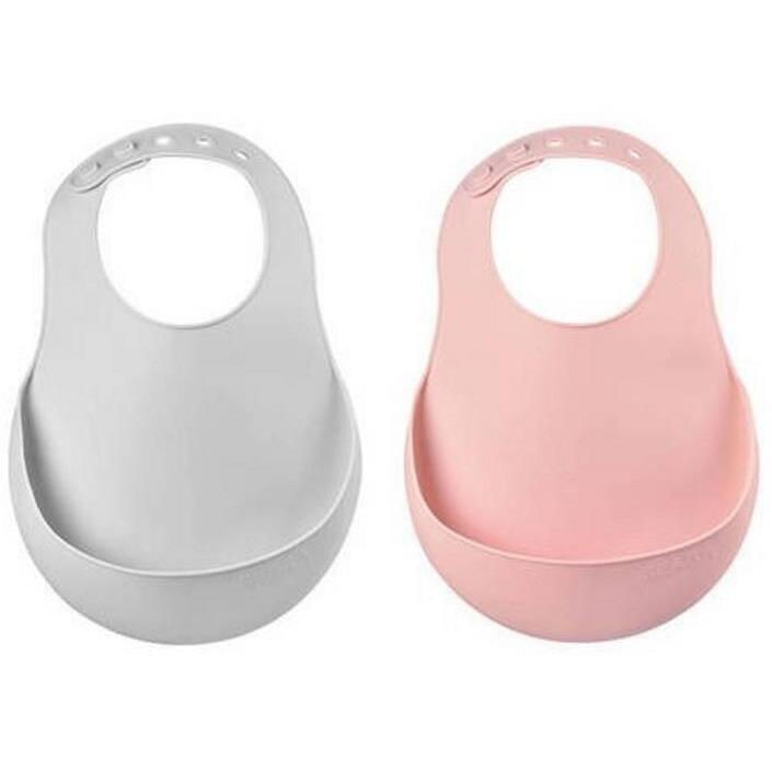 Beaba Набор из 2 силиконовых слюнявчиков Old Pink/Light Grey B913510