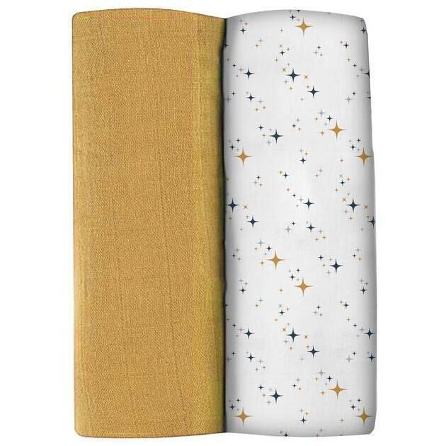 Beaba Set 2 Museline Bumbac 120/120 Yellow/Starry Night B920393