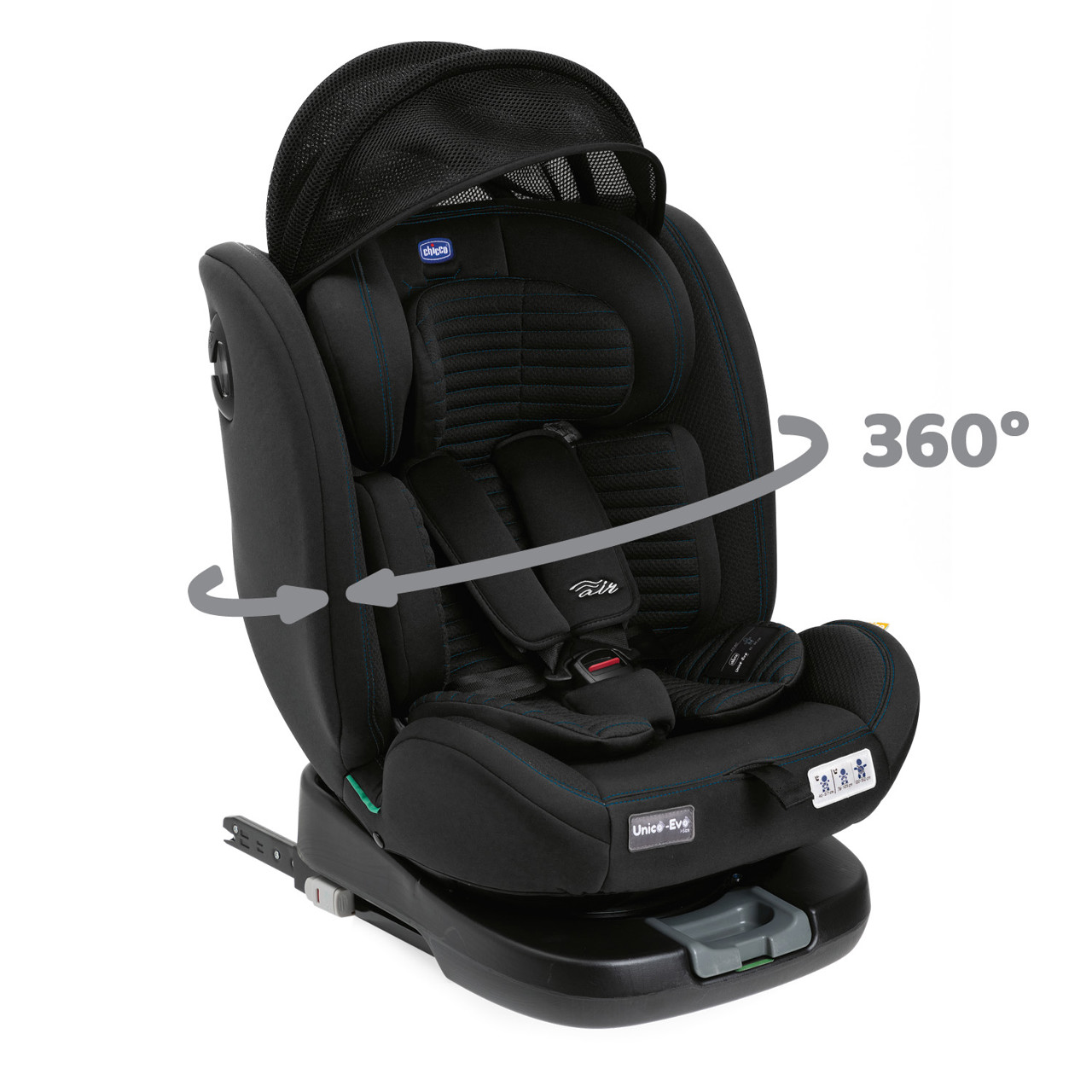Scaun auto rotativ Chicco Unico EVO i-Size, Black (Negru), de la nastere pana la 12 ani (40-150 cm)