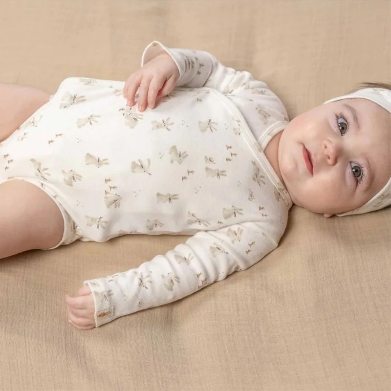 Body kimono cu maneca lunga din bumbac organic - Baby Bunny - Marime 62 - Little Dutch