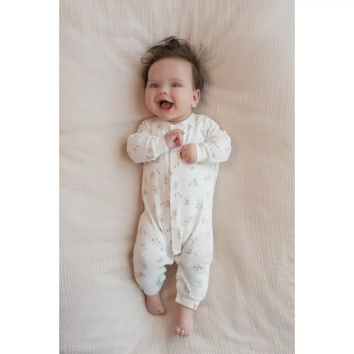 Salopeta din bumbac organic print complet - Baby Bunny - Marime 50 - Little Dutch