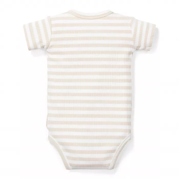 Body cu maneca scurta din bumbac organic - Stripe Sand/White - Marime 44 - Little Dutch