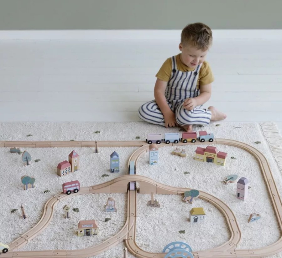 Set de sine de tren din lemn cu 108 piese - Little Railway Collection - Little Dutch