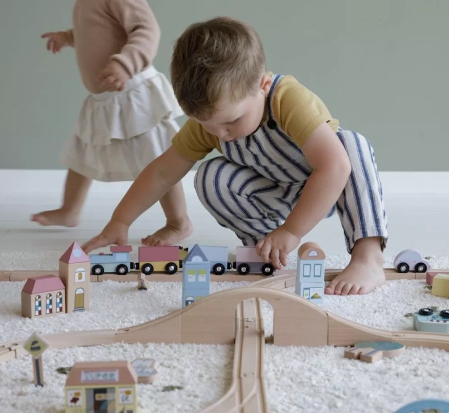 Set de sine de tren din lemn cu 108 piese - Little Railway Collection - Little Dutch