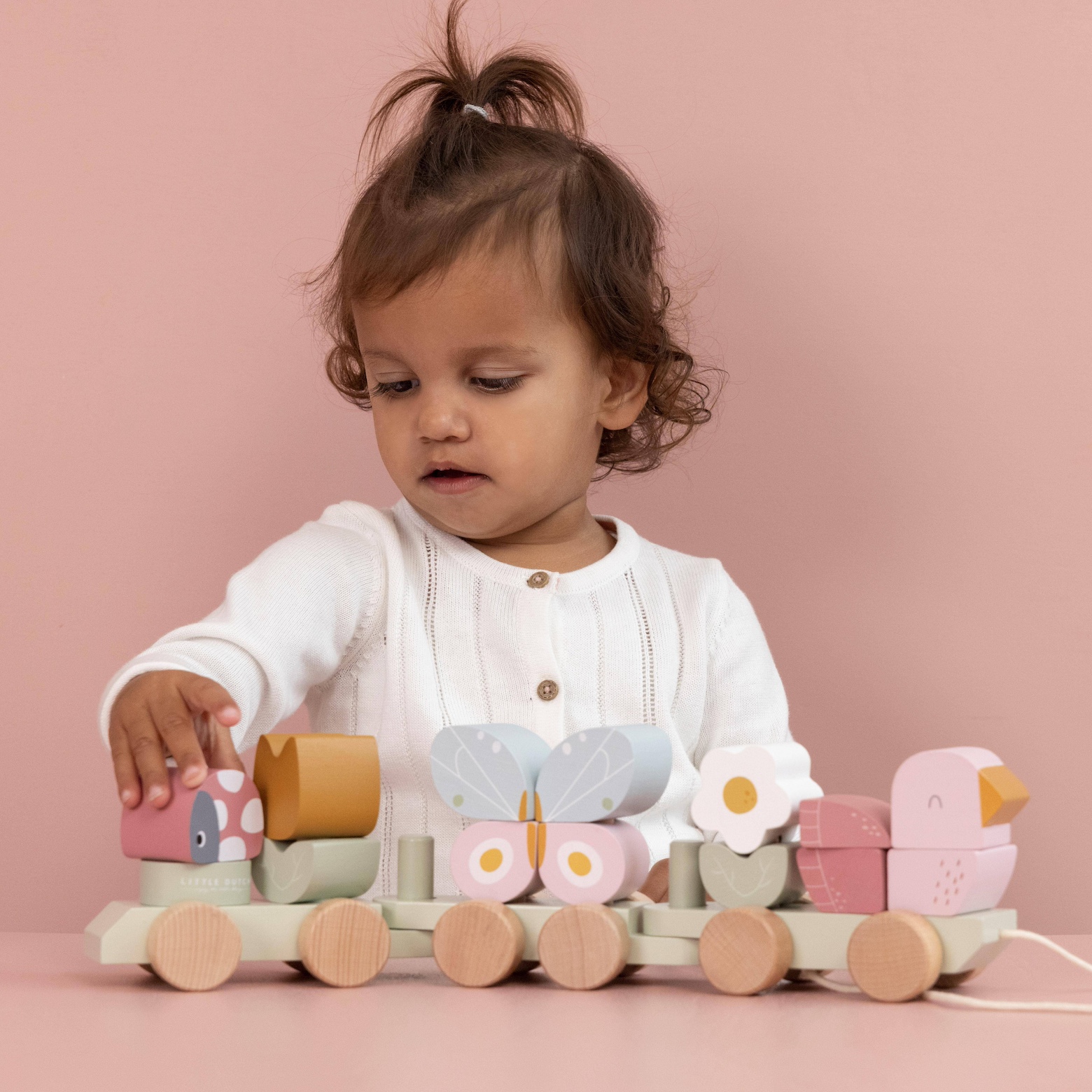 Trenulet din lemn pentru stivuire - Flowers and Butterflies - Little Dutch