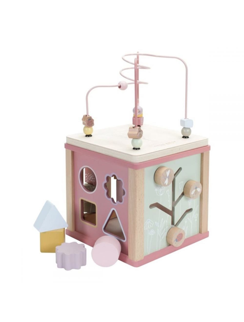 Jucarie din lemn FSC - Cub cu Activitati - Wild Flowers - Little Dutch