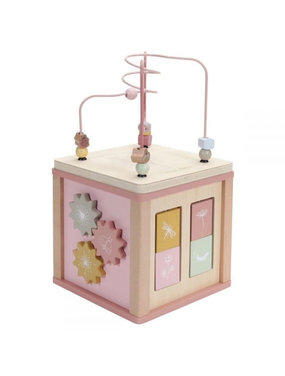 Jucarie din lemn FSC - Cub cu Activitati - Wild Flowers - Little Dutch