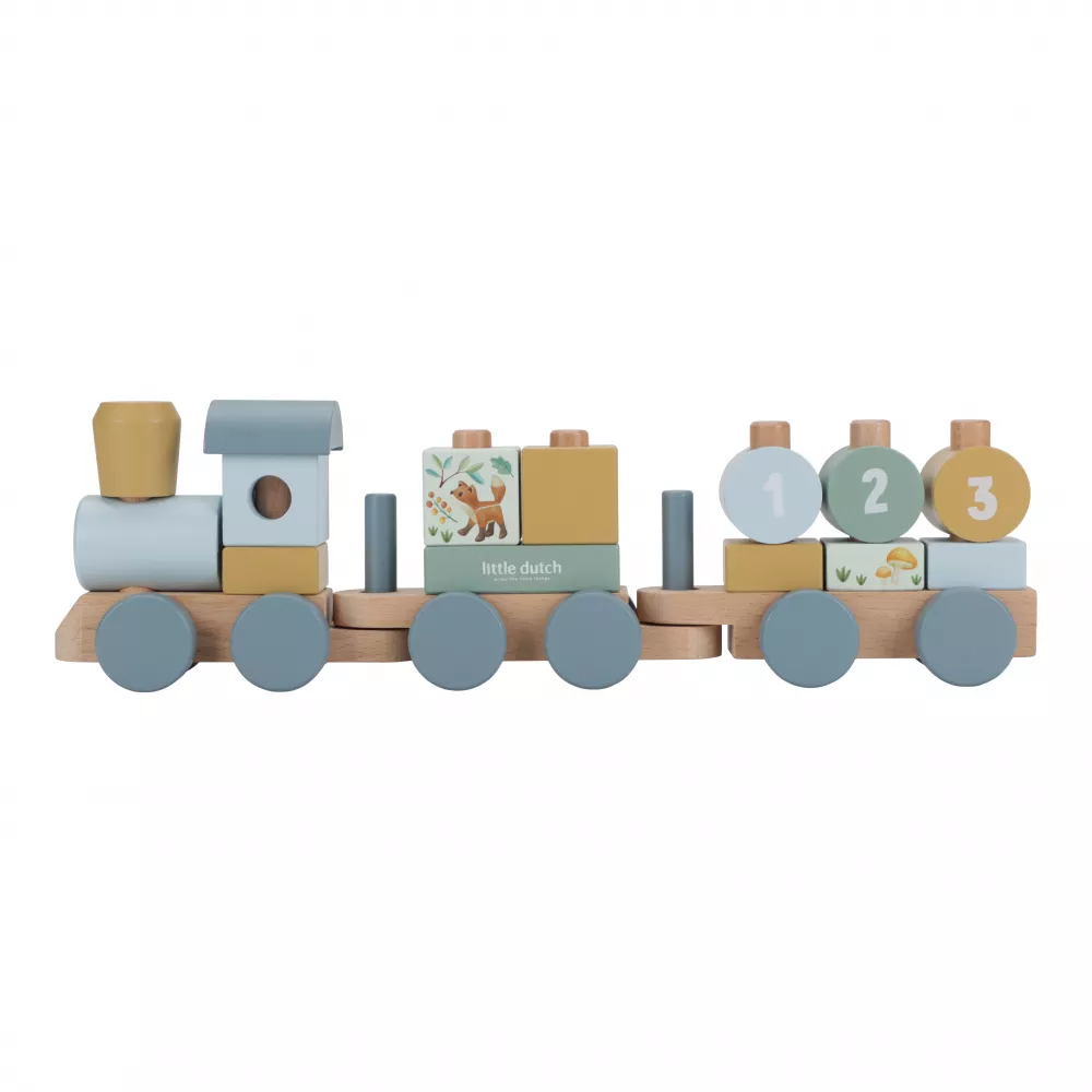 Trenulet din lemn  FSC pentru stivuire - Ocean Blue - Little Dutch