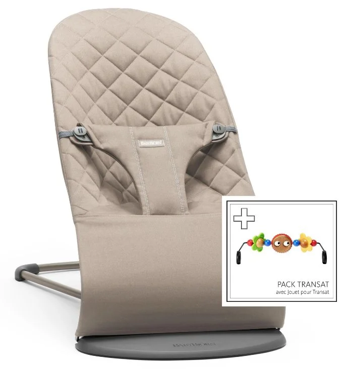 Balansoar BabyBjorn Bliss Sand Grey, Bumbac cu bara de jucarii