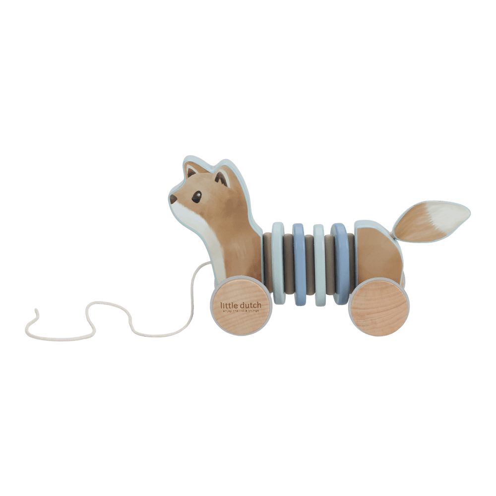 Jucarie din lemn FSC cu roti si snur pentru tras - Vulpe - Forest Friends - Little Dutch