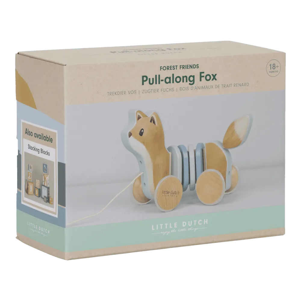 Jucarie din lemn FSC cu roti si snur pentru tras - Vulpe - Forest Friends - Little Dutch