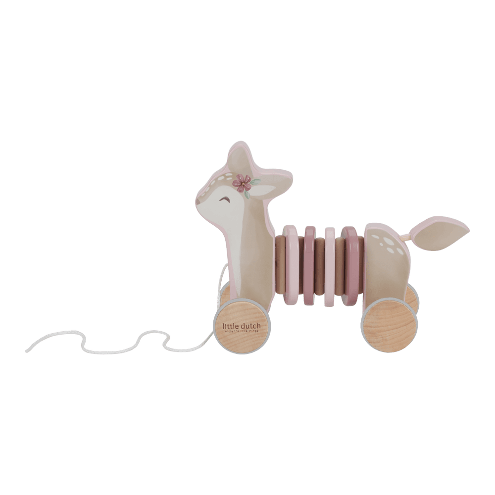 Jucarie din lemn FSC cu roti si snur pentru tras - Caprioara - Fairy Garden - Little Dutch