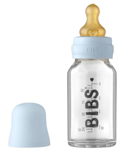 Biberon din sticla anticolici BIBS Baby Blue cu tetina din latex 0+ luni, 110 ml