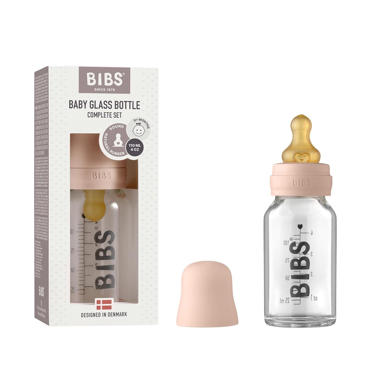 Bibs Biberon din sticla anticolici BIBS Blush cu tetina din latex 110ml