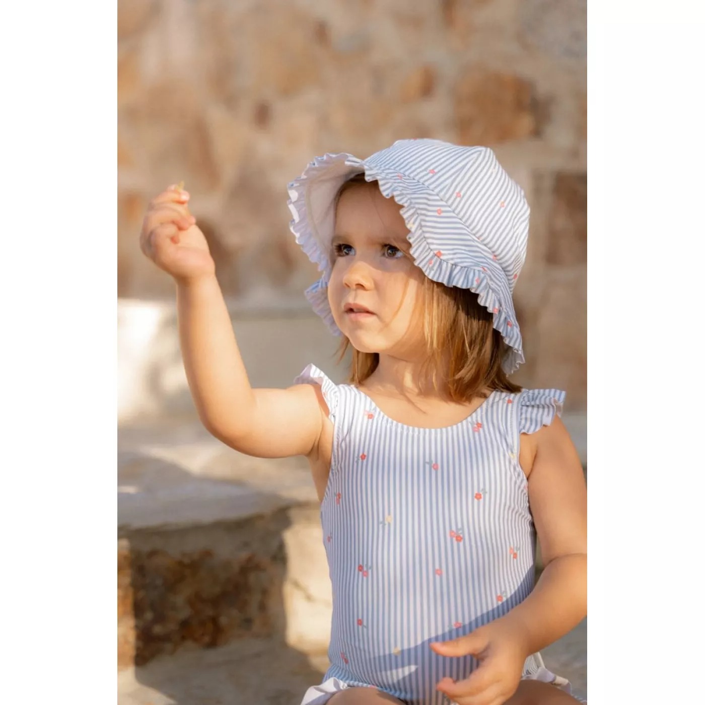 Costum de baie intreg fara maneci cu protectie UV 50+ - Sunny Flowers Blue - Little Dutch 86/92