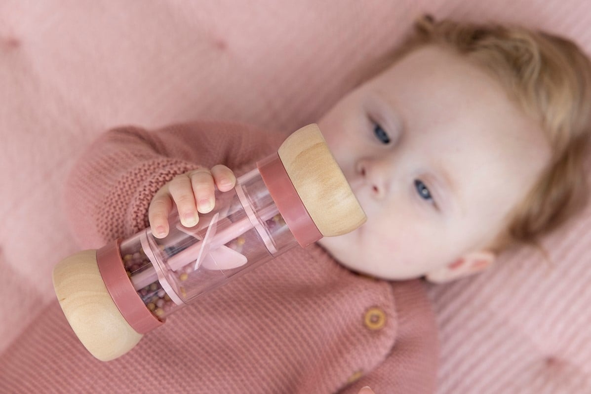 Сенсорная деревянная игрушка FSC – цилиндр с бусинами – Flowers & Butterflies – Little Dutch