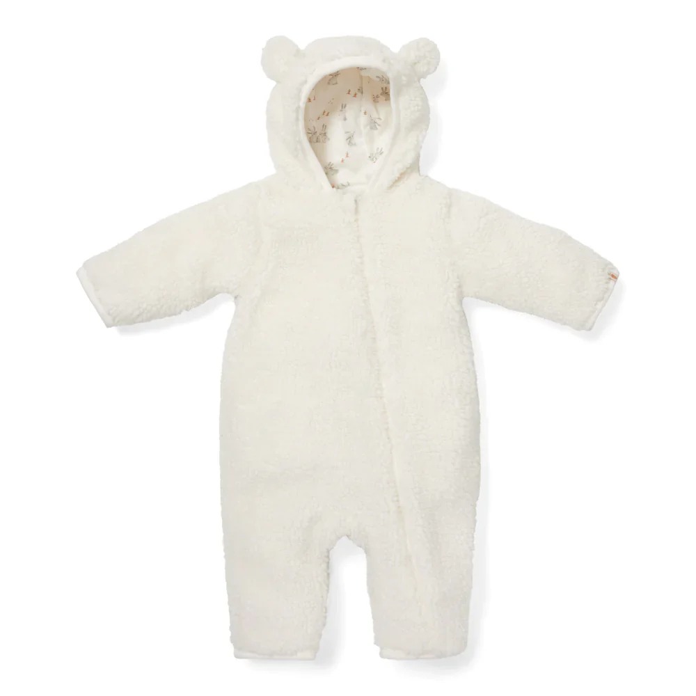 Salopeta captusita cu gluga din material teddy - Baby Bunny - Off White - Little Dutch - 74/80