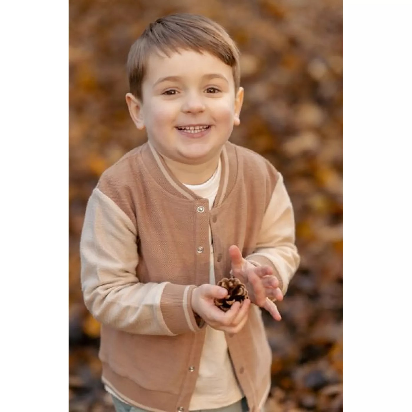 Вязаный кардиган из органического хлопка — Brown/Taupe — Forest Friends — Little Dutch — 80