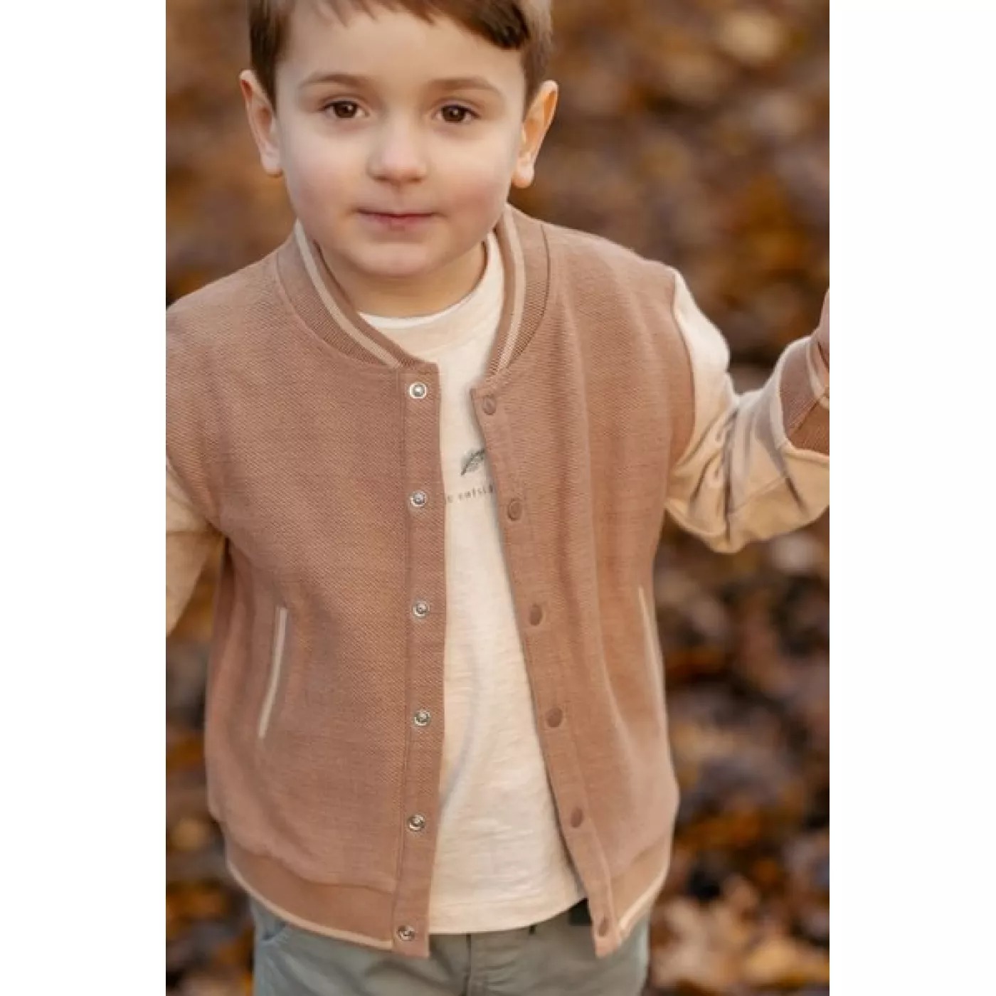 Cardigan tricotat din bumbac organic - Brown/Taupe - Forest Friends - Little Dutch - 86