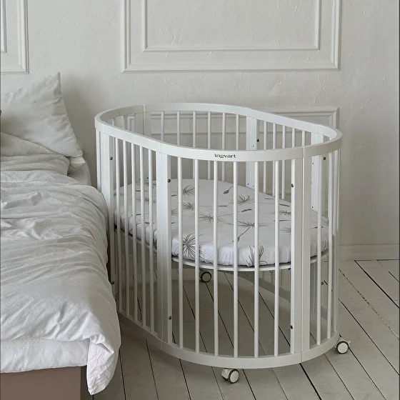 Patuc transformabil pentru copii 9 in 1 Smart Bed Rotund Milky, 72x72x120cm IngVart