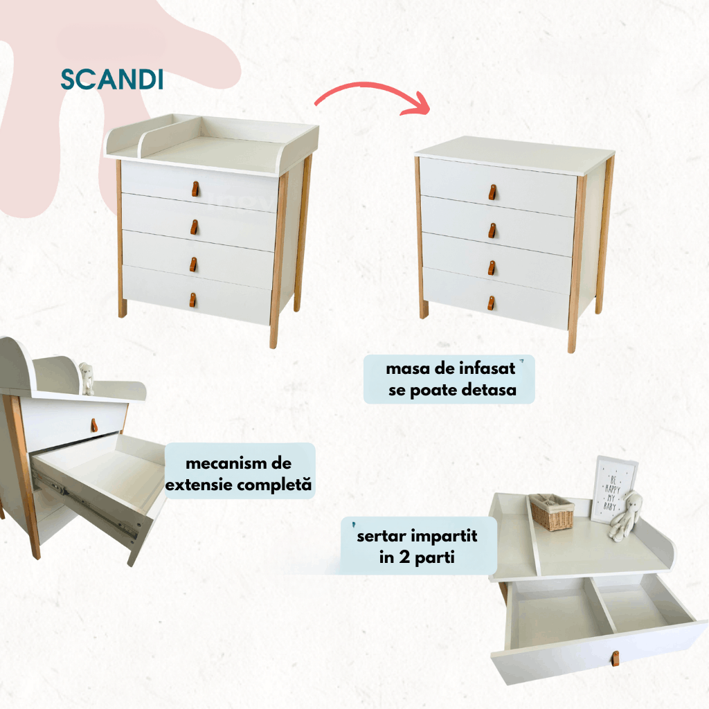 Comoda Scandi Alb/Alb IngVart