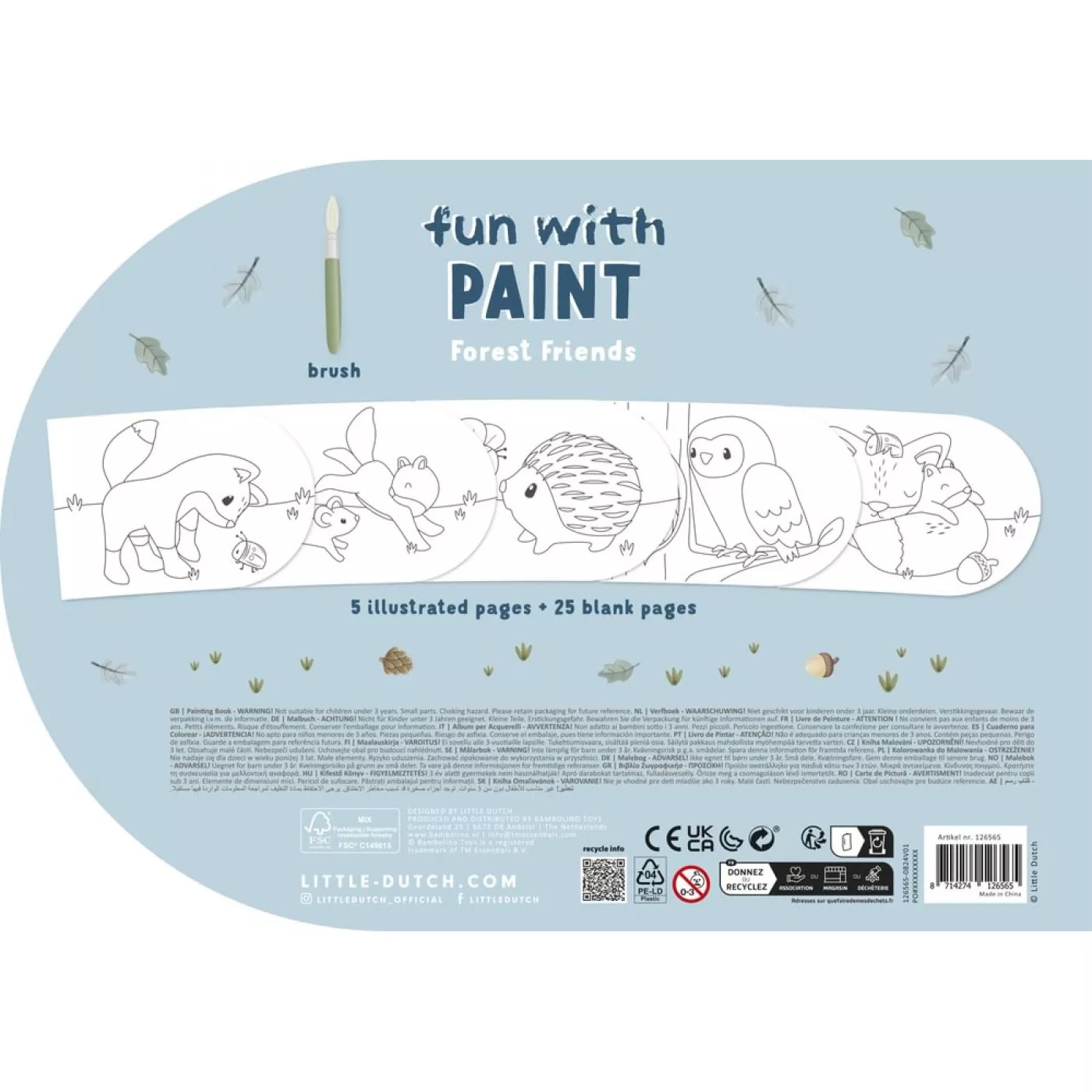 Carte pentru pictat cu acuarele incluse - Forest Friends - Little Dutch