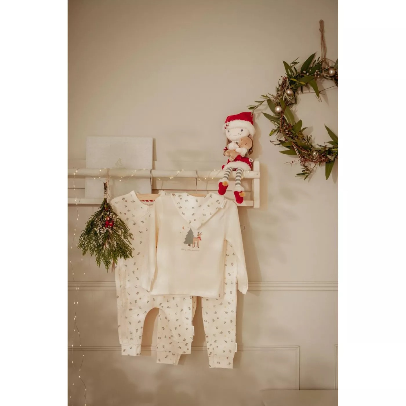 Salopeta din bumbac organic pentru bebelusi - Little Christmas - Little Dutch- 74/80