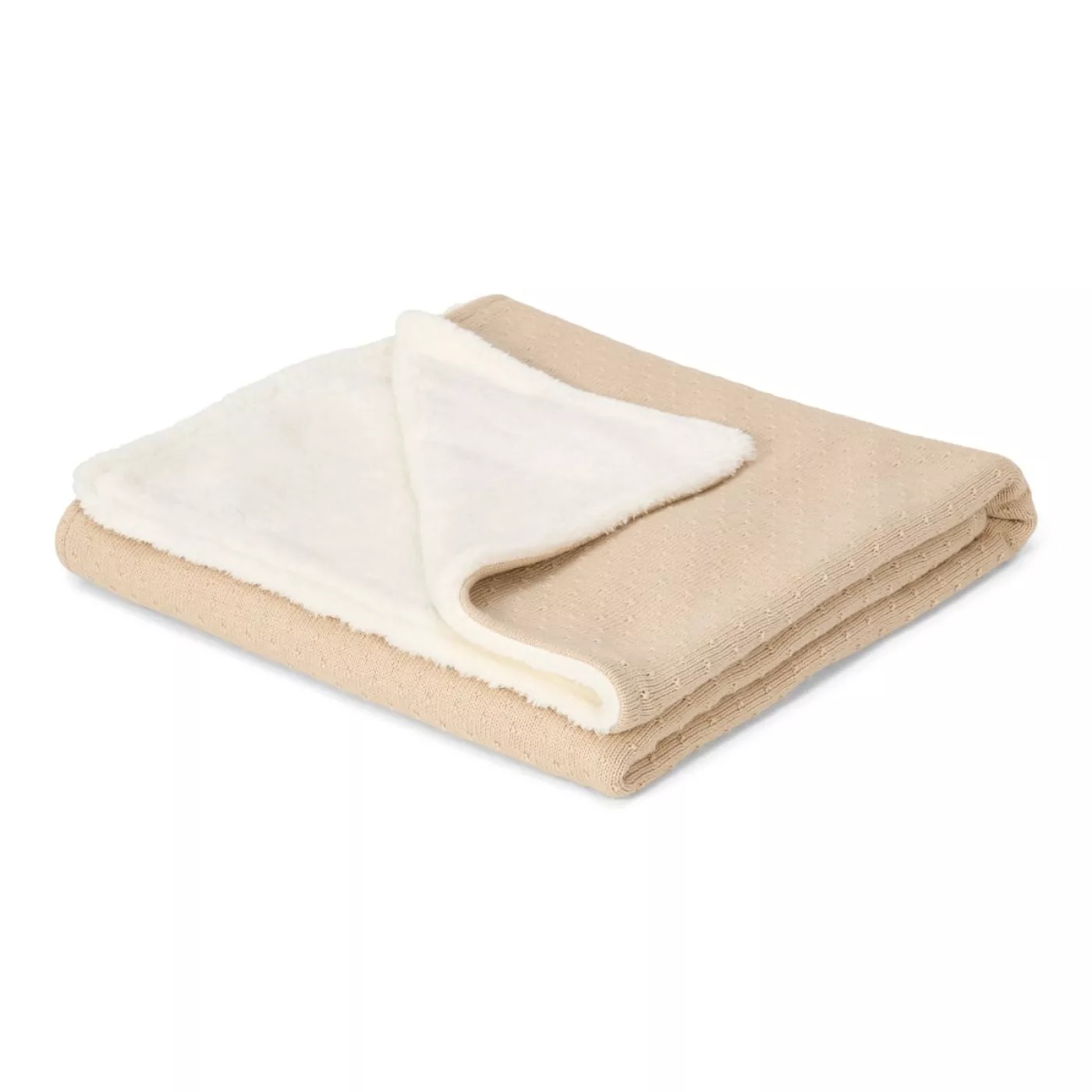 Patura tricotata din bumbac organic dublata cu plus - 70x100 cm - Pure Soft Beige - Little Dutch