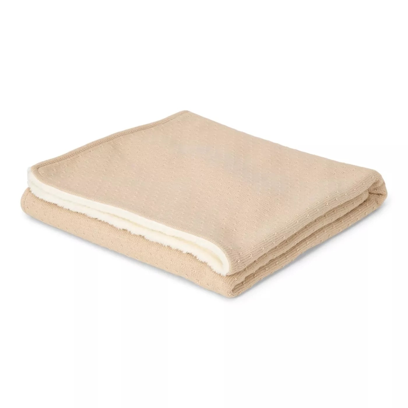 Patura tricotata din bumbac organic dublata cu plus - 70x100 cm - Pure Soft Beige - Little Dutch