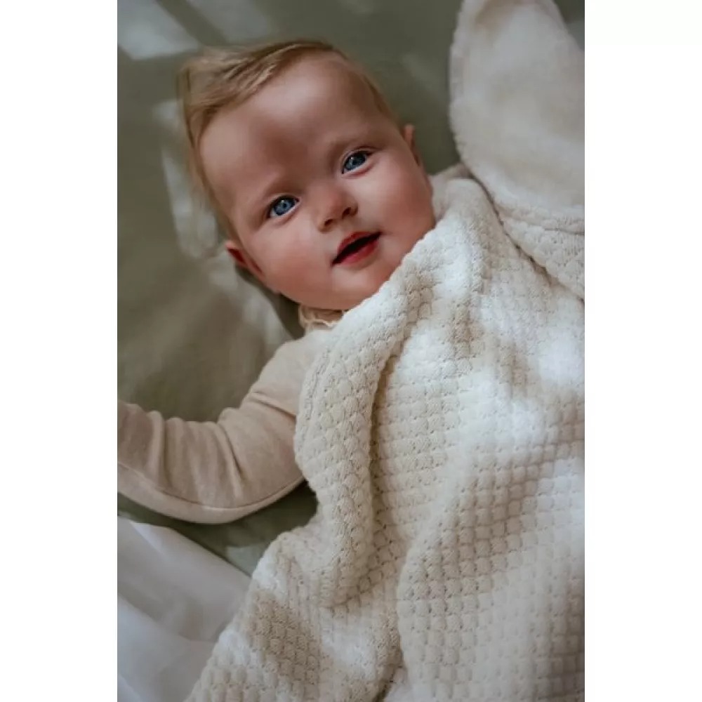 Patura tricotata din bumbac organic dublata cu plus - 70x100 cm - Pure Soft White - Little Dutch