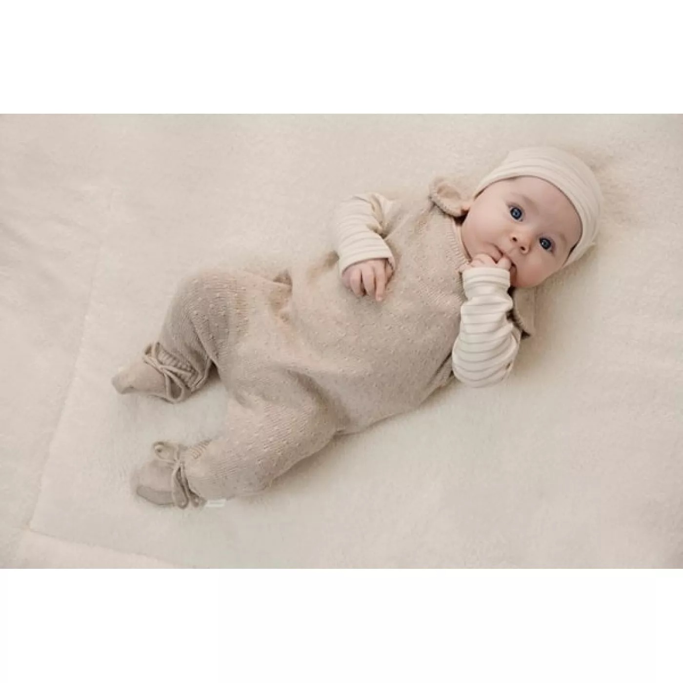 Salopeta din bumbac organic pentru bebelusi - Soft Beige Melee - Newborn Naturals - Little Dutch - 56