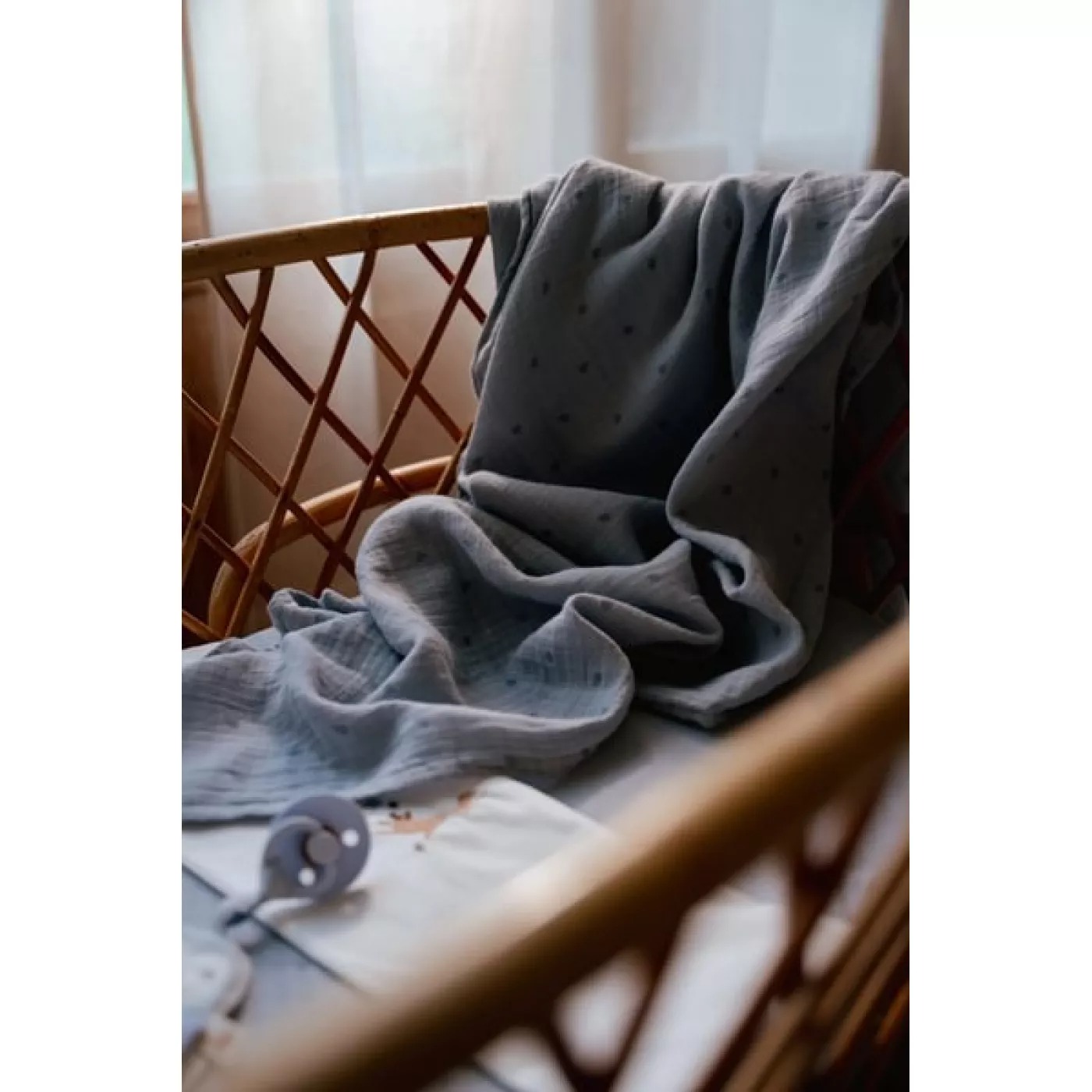 Muselina din bumbac organic - 120x120 cm - Pure Denim Blue - Little Dutch