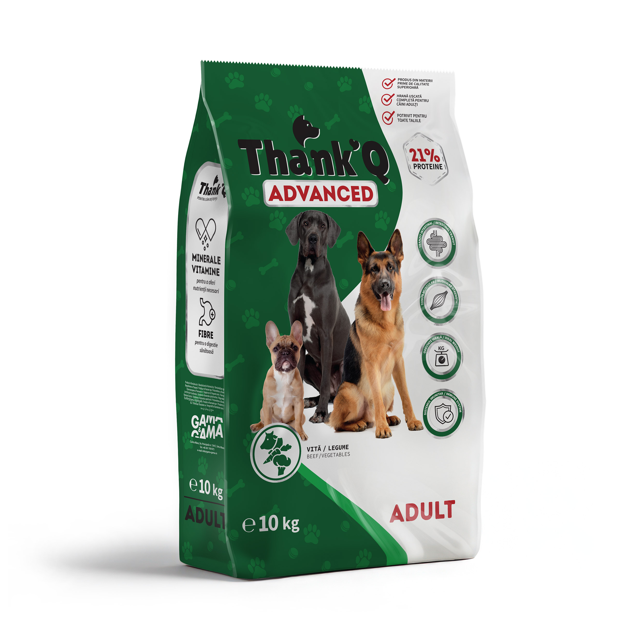 Hrană uscată pentru câini Thank’Q Advanced, Vită/Legume, 10kg