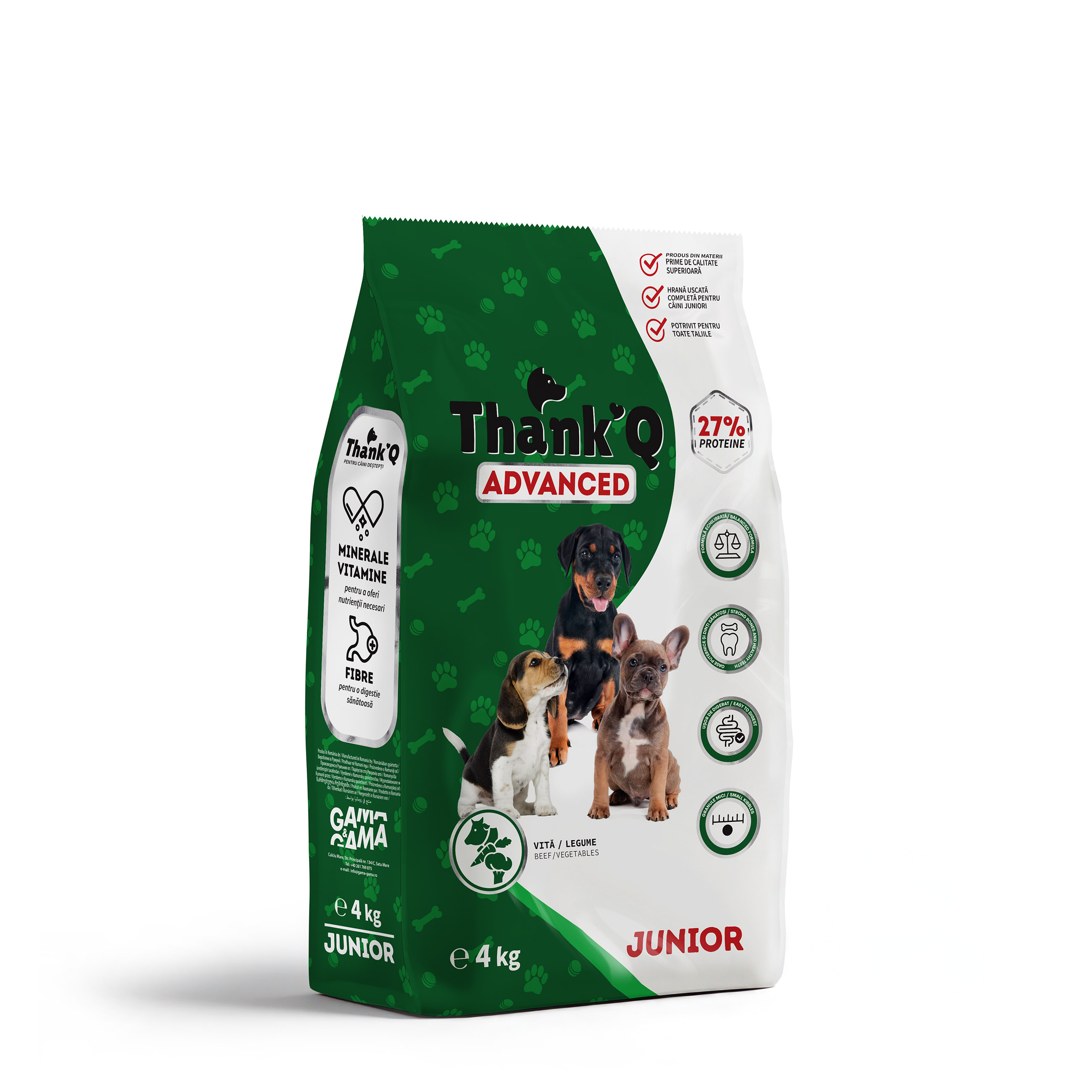 Hrană uscată pentru câini Thank’Q Advanced Junior Vită/Legume, 4kg