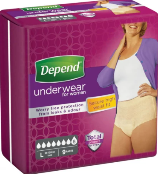 Lenjerie absorbantă (chiloți-scutec) „Depend” pentru femei, L (95-130cm), 9 buc