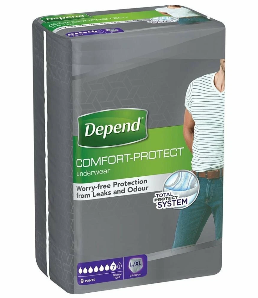 Lenjerie absorbantă (chiloți-scutec) „Depend” pentru barbati, L/XL (95-150cm), 9 buc