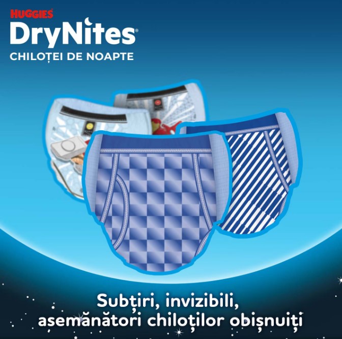 Scutece-chiloţel Huggies DryNites 13+ ani, băieţel, 49-60 kg, 9 buc.