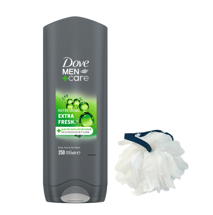 Gel de dus Dove  Men +Care Gel de Dus Extra Fresh 250ml + Puf baie Gratis 