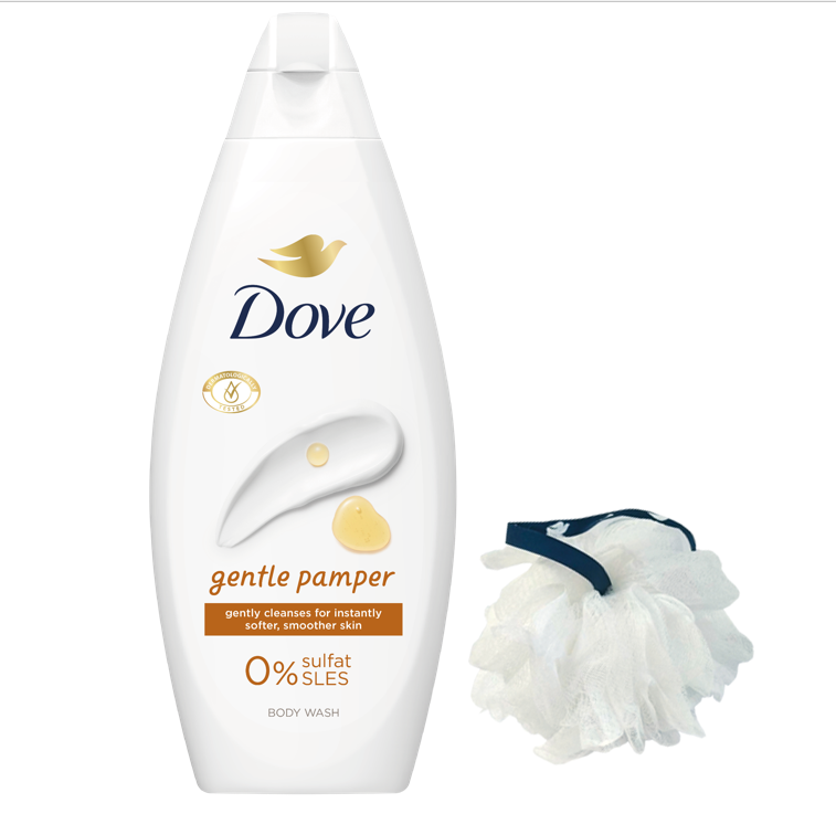 Gel de dus nutritiv Dove   SG Gentle Pamper 250ml + Puf baie Gratis 