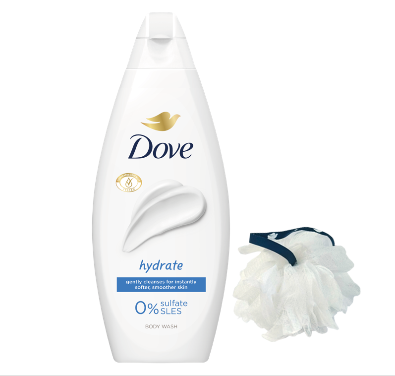 Gel de dus nutritiv Dove   SG Hydrate 250ml + Puf baie Gratis