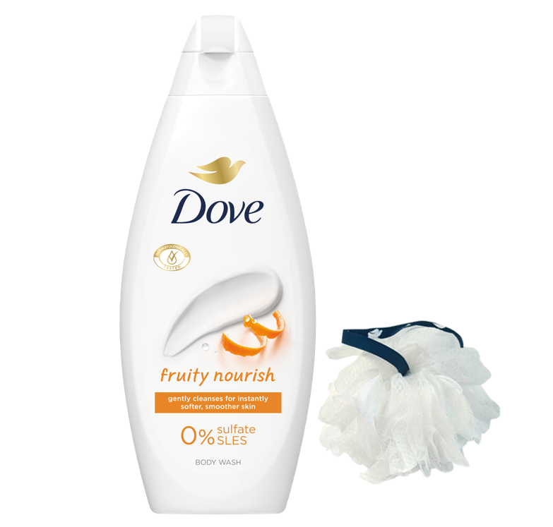Gel de dus Dove SG Fruity Nourish 250ml + Puf baie Gratis