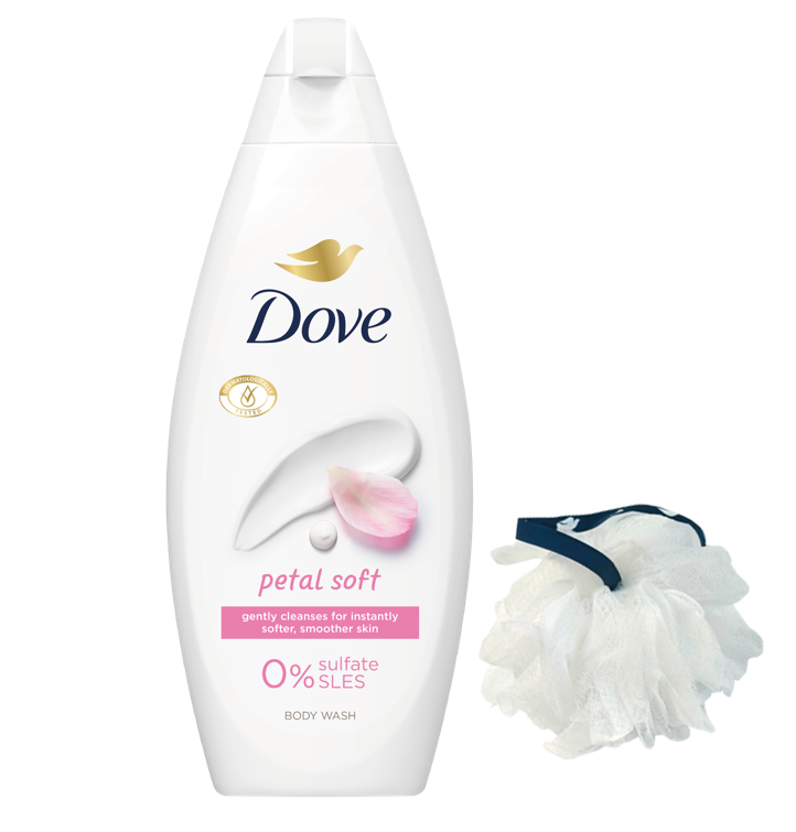 Gel de dus Dove SG Petal Soft 250ml + Puf baie Gratis