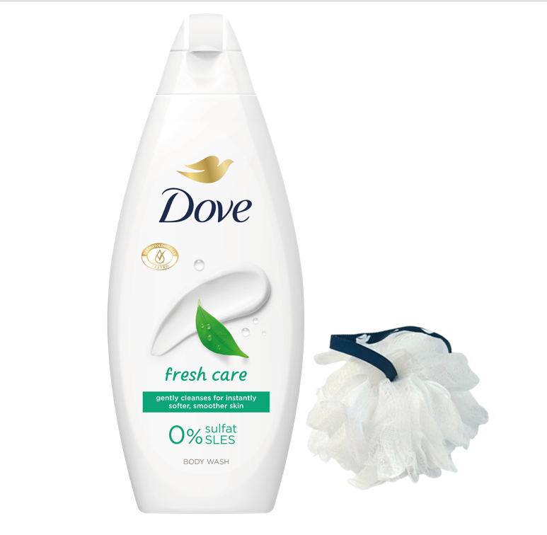 Gel de dusDove SG Fresh Care 250ml + Puf baie Gratis