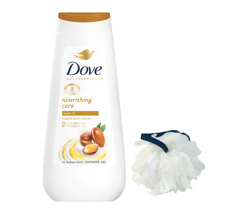 Dove Gel de Dus ADV Nourishing Care 225ml + Puf baie Gratis