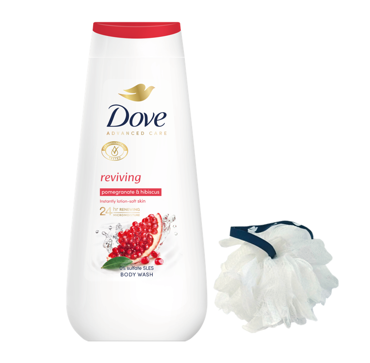 Dove Gel de Dus ADV Reviving 225ml + Puf baie Gratis
