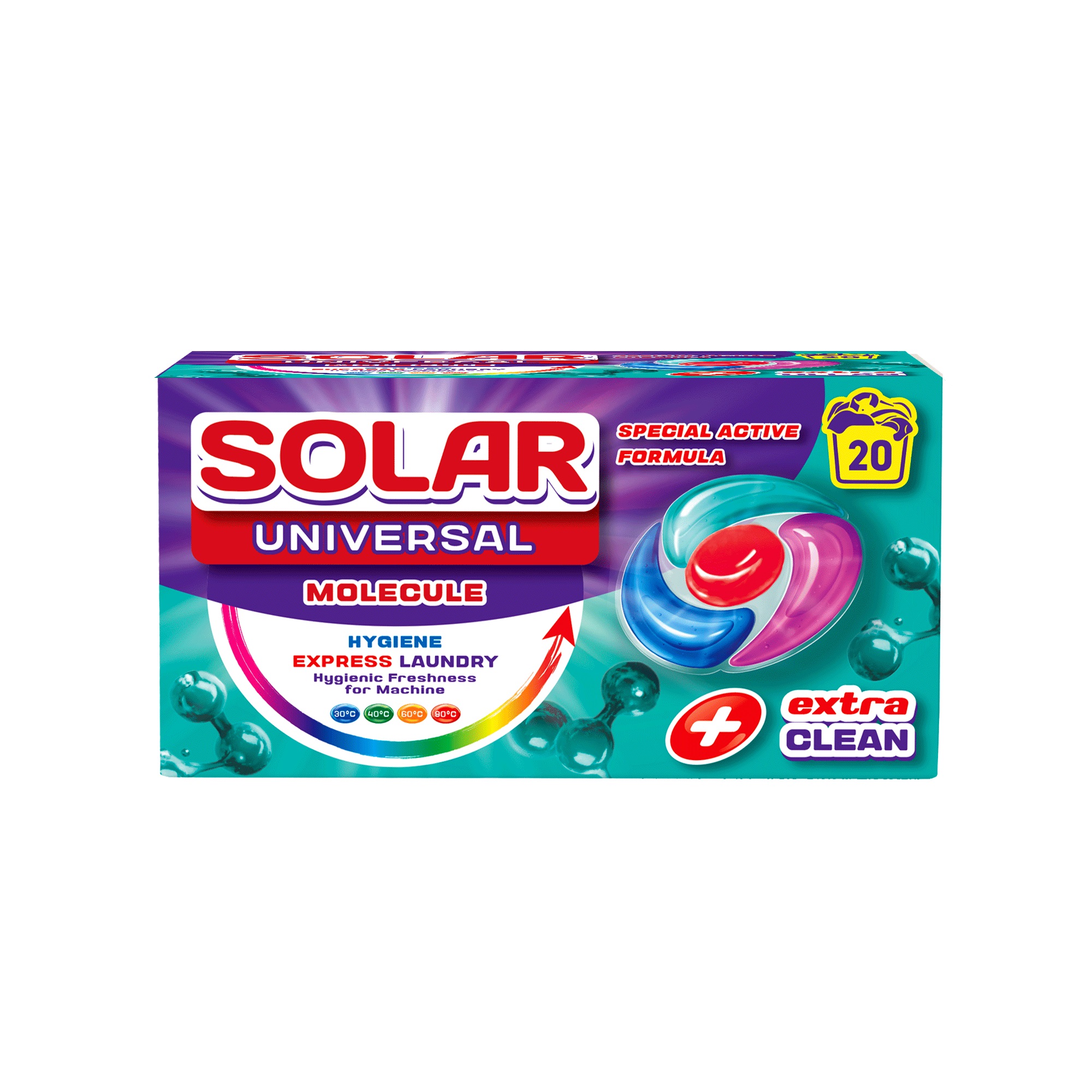 Capsule pentru spălat rufe SOLAR Universal MOLECULE, 20 buc