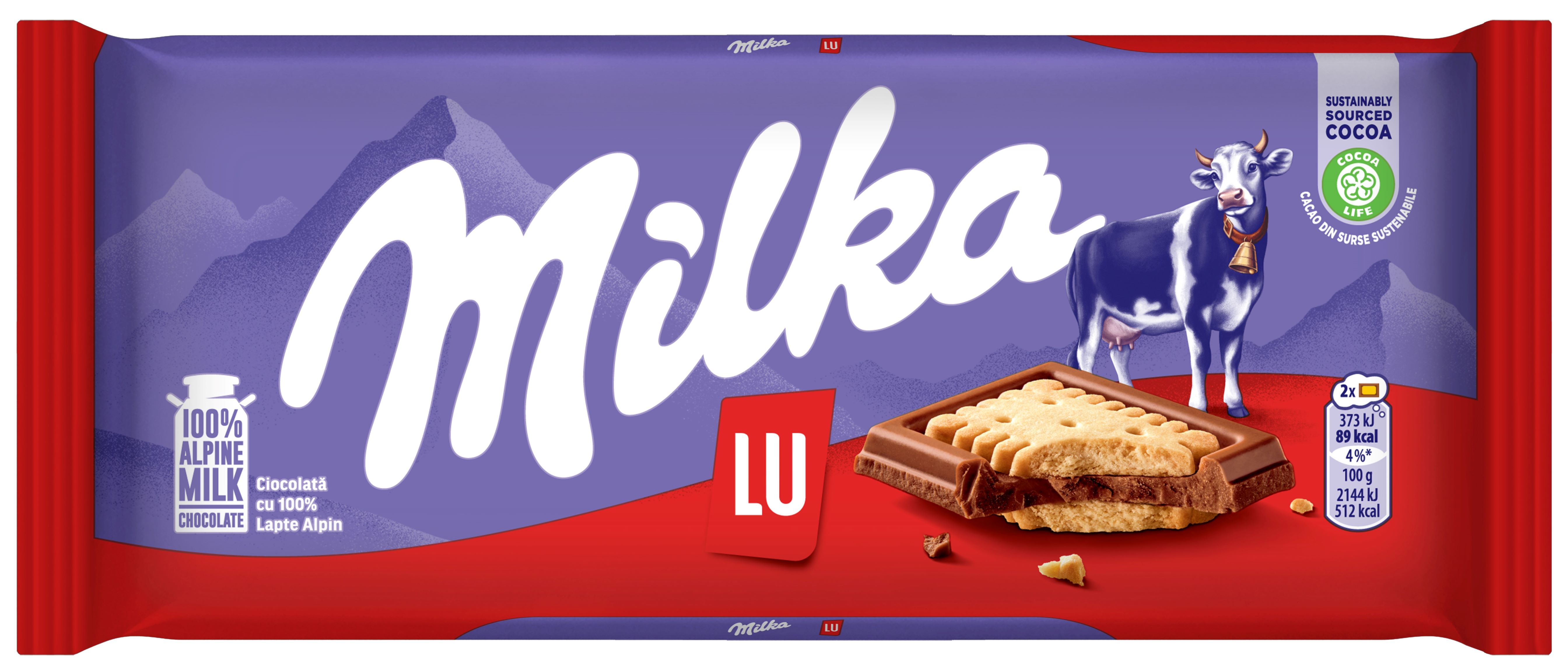 Ciocolată cu lapte alpin acoperită cu biscuiți Milka LU  87g