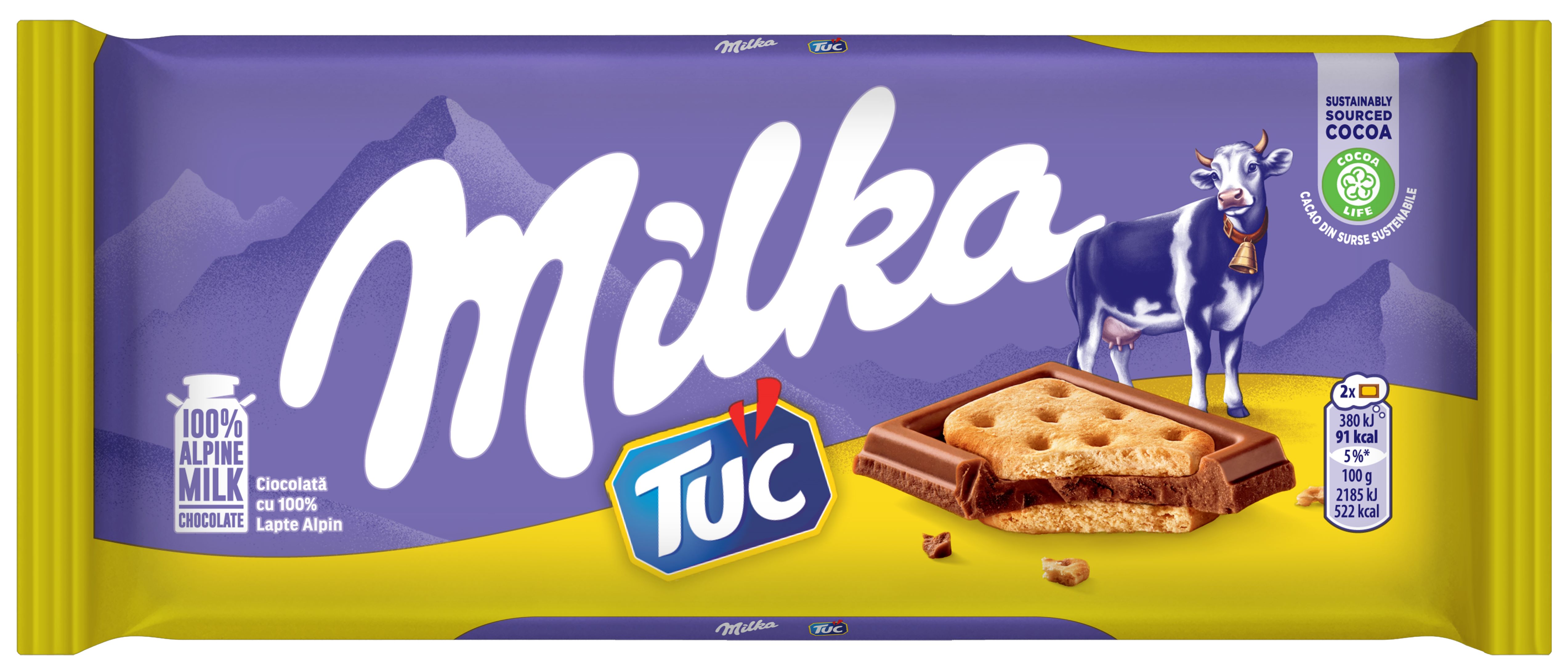 Ciocolată cu lapte alpin acoperită cu biscuiți sărați Milka TUC  87g
